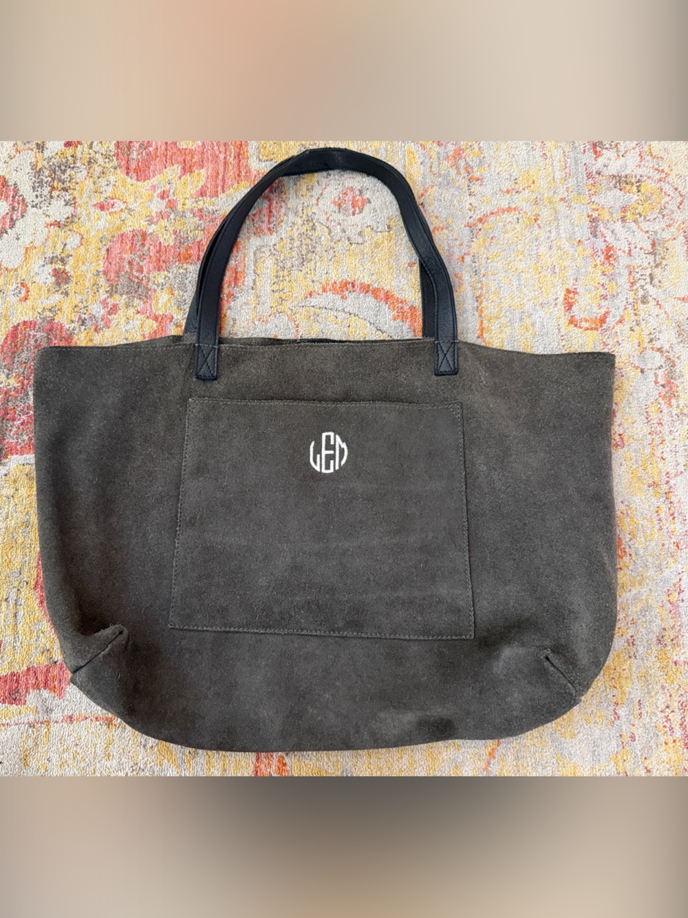Mark & Graham Women's Suede Tote Bag with Front Pocket Dark Gray